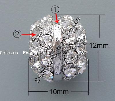 Rhinestone Zinc Alloy European Beads, Rondelle, plated, more colors for choice, nickel, lead & cadmium free, 12x10mm, Hole:Approx 4.5mm, Sold By PC