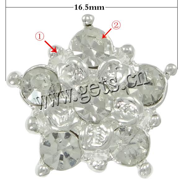 Barra separadora de diamantes de imitación, con aleación de zinc, Flor, chapado, enchapado grueso más que los 3μm & con diamantes de imitación de Mideast & 2-sarta, más colores para la opción, libre de plomo & níquel, 16.5x16.5x5.5mm, agujero:aproximado 1mm, Vendido por UD