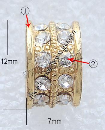 Бусины из цинкового сплава с горным хрусталем, Кристаллы, Трубка, Другое покрытие, Покрытие толщиной более 3 мкм, Много цветов для выбора, 12x7mm, отверстие:Приблизительно 5mm, продается PC