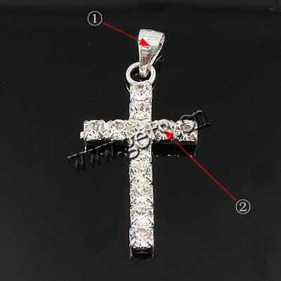 pendentifs de Croix en Laiton , Placage, avec strass, plus de couleurs à choisir, 25x16x3mm, Trou:Environ 5x3mm, Vendu par PC