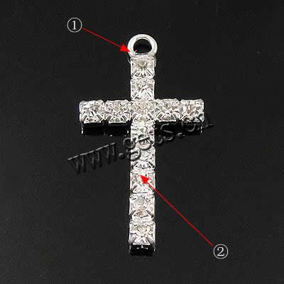 Messing Kreuz Anhänger, plattiert, mit Strass, keine, 23x14x3mm, Bohrung:ca. 2mm, verkauft von PC