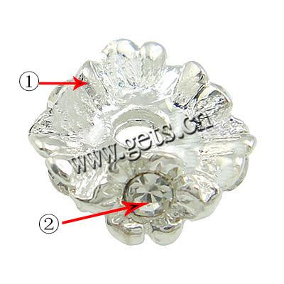 Wave Rondelle Rhinestone Spacer, with Zinc Alloy, Flat Round, plated, plating thickness more than 3μm & with Mideast rhinestone, more colors for choice, cadmium free, 10x4mm, Hole:Approx 2mm, Sold By PC