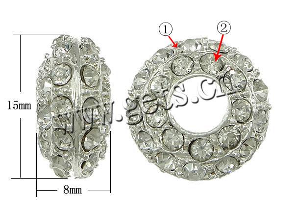 Strass Europa Perlen, mit Zinklegierung, Rondell, plattierte Dicke über 3μm & mit Strass von Nahost, keine, 15x8mm, verkauft von PC