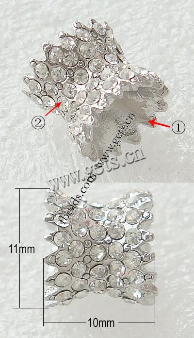 Tapa de espaciador de diamantes de imitación, con aleación de zinc, chapado, con diamantes de imitación de Mideast, más colores para la opción, libre de plomo & níquel, 11x10mm, agujero:aproximado 4.5mm, Vendido por UD