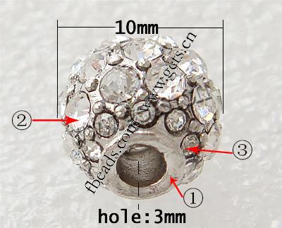 Strass Europa Perlen, mit Zinklegierung, Trommel, plattiert, plattierte Dicke über 3μm, keine, 10x10mm, Bohrung:ca. 3mm, verkauft von PC