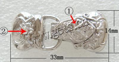 Fermoir magnétique en alliage de zinc, Plaquage normal, épaisseur de bordé plus de 3μm & avec strass, plus de couleurs à choisir, 33x14x7.5mm, Trou:Environ 1.5mm, Vendu par PC