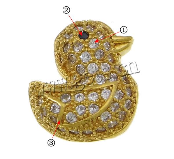 Zirkonia Micro pflastern Korn, Messing, Ente, plattiert, Micro pave Zirkonia & hohl, keine, 12x13.5x7mm, Bohrung:ca. 2.5mm, verkauft von PC