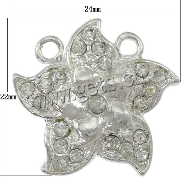 Fermoir magnétique en alliage de zinc, fleur, Plaquage normal, épaisseur de bordé plus de 3μm & avec strass, plus de couleurs à choisir, 24x22x2mm, Trou:Environ 2mm, Vendu par PC