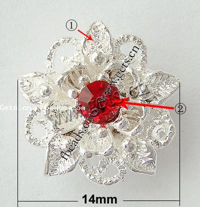 Rheinkiesel Zinklegierung Verbinder, Blume, plattiert, mit Strass, keine, 14x14x3mm, Bohrung:ca. 1.5mm, verkauft von PC