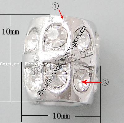 Strass Zink Legierung Europa Perlen, Zinklegierung, Trommel, plattiert, ohne troll & mit Strass, keine, frei von Nickel, Blei & Kadmium, 10x10mm, Bohrung:ca. 5mm, verkauft von PC