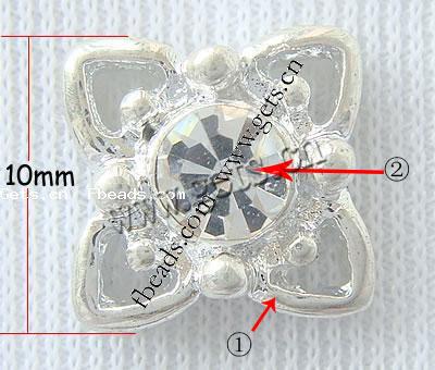 Barra separadora de diamantes de imitación, con aleación de zinc, Flor, chapado, enchapado grueso más que los 3μm & Modificado para requisitos particulares & con diamantes de imitación de Mideast & 2-sarta, más colores para la opción, libre de plomo & níquel, 10x10x4mm, agujero:aproximado 0.5mm, Vendido por UD