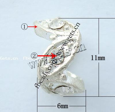 Strass Zink Legierung Europa Perlen, Zinklegierung, Blume, plattiert, ohne troll & mit Strass, keine, frei von Nickel, Blei & Kadmium, 11x11x6mm, Bohrung:ca. 6.5mm, verkauft von PC