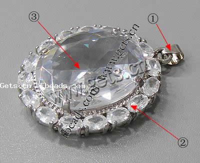 Pendentifs en laiton zircon cubique (CZ), ovale, Placage, avec zircone cubique & facettes, plus de couleurs à choisir, 40x34x10mm, Trou:Environ 3-5mm, Vendu par PC