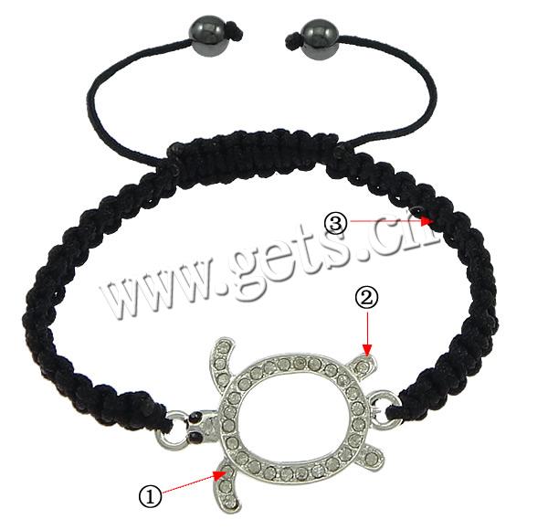 Zinc Alloy Woven Ball Bracelets, with Nylon Cord & Non Magnetic Hematite, Turtle, plated, Customized & with rhinestone, more colors for choice, cadmium free, 35x25x4mm, 8mm, Length:Approx 7-12 Inch, Sold By PC