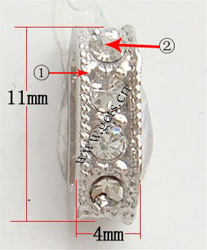 Moda Puente Rhinestone Spacer, diamantes de imitación, con aleación de zinc, chapado, enchapado grueso más que los 3μm & con diamantes de imitación de Mideast & 2-sarta, más colores para la opción, libre de níquel, 11x4x4mm, Vendido por UD