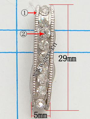 Moda Puente Rhinestone Spacer, diamantes de imitación, con aleación de zinc, chapado, enchapado grueso más que los 3μm & 6-aro & con diamantes de imitación de Mideast, más colores para la opción, libre de níquel, 29x5x5mm, Vendido por UD