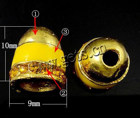 Gota de Europeo de aleación de zinc con esmalte, chapado, con diamantes de imitación de Mideast & sin rosca & agujero largo, más colores para la opción, libre de níquel, plomo & cadmio, 10x9mm, 5mm, agujero:aproximado 2.5mm, Vendido por UD