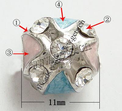 Emaille Zink Legierung Europa Perlen, Zinklegierung, Rechteck, plattiert, mit Strass von Nahost & großes Loch, keine, frei von Nickel, Blei & Kadmium, 11x11mm, Bohrung:ca. 4.5mm, verkauft von PC