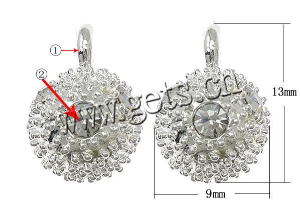 Zinc Alloy Rhinestone Pendants, Round, plated, with rhinestone, more colors for choice, nickel, lead & cadmium free, 9x13mm, Hole:Approx 2mm, Sold By PC