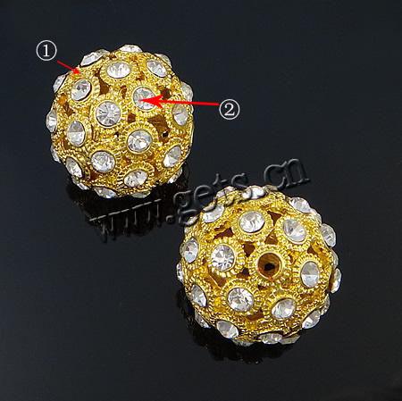 Bola Rhinestone Spacer, diamantes de imitación, con aleación de zinc, Esférico, chapado, más colores para la opción, 26mm, agujero:aproximado 3.5mm, Vendido por UD