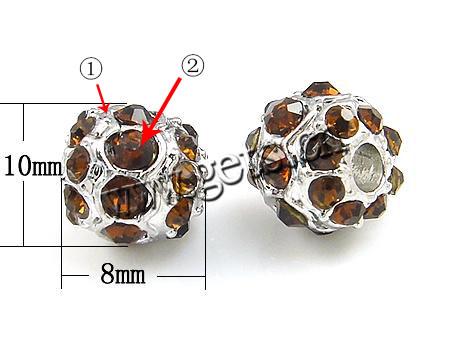 Strass Zinklegierung Perlen, Harz Strass, mit Zinklegierung, rund, plattiert, mit Strass von Nahost, keine, frei von Kadmium, Grade A, 10x8mm, Bohrung:ca. 3mm, verkauft von PC