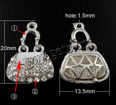 Pendentifs de sac à main en alliage zinc, alliage de zinc, Placage, émail & avec strass, plus de couleurs à choisir, sans nickel, 20x13.5x5.5mm, Trou:Environ 1.5mm, Vendu par PC