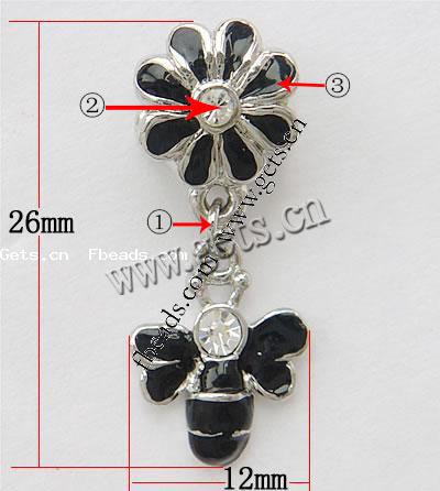 Zinc Alloy European Pendants, Bee, plated, with troll & enamel & with rhinestone, more colors for choice, nickel, lead & cadmium free, 26x12mm, Hole:Approx 4mm, Sold By PC