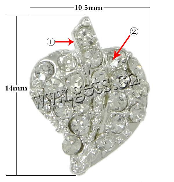 Conector de aleación de Zinc de diamantes de imitación, Hoja, chapado, con diamantes de imitación, más colores para la opción, libre de níquel, plomo & cadmio, 14x10.5mm, agujero:aproximado 1mm, Vendido por UD