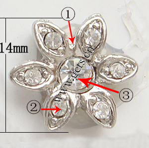 Connecteur en alliage zinc à stras, alliage de zinc, fleur, Placage, avec les strass de Moyen-Orient, plus de couleurs à choisir, sans nickel, grade A, 14x14x3mm, Vendu par PC