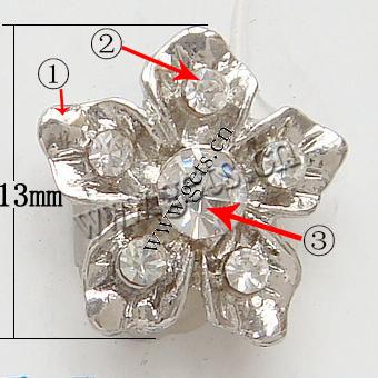 Connecteur en alliage zinc à stras, alliage de zinc, fleur, Placage, avec les strass de Moyen-Orient, plus de couleurs à choisir, sans nickel, grade A, 13x13x3mm, Vendu par PC