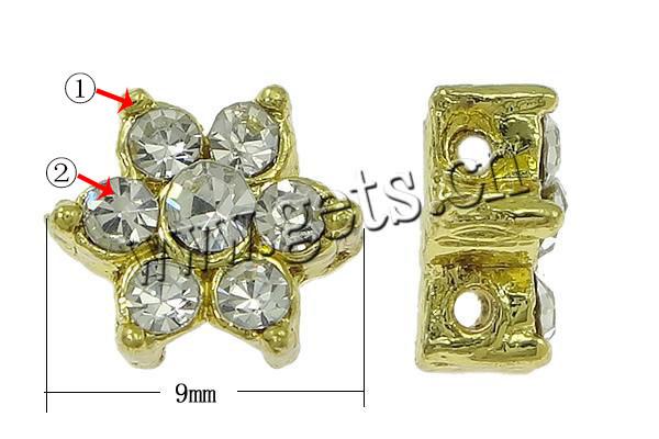 Barra separadora de diamantes de imitación, con aleación de zinc, Flor, chapado, 2-sarta, más colores para la opción, libre de níquel, 8x10mm, agujero:aproximado 1mm, Vendido por UD