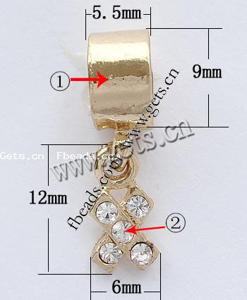 Zinc Alloy European Pendants, Cross, plated, with troll & with rhinestone, more colors for choice, nickel, lead & cadmium free, 9x5.5mm, 12x6mm, Hole:Approx 4.5mm, Sold By PC