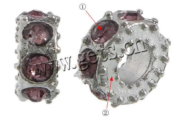 Strass Zink Legierung Europa Perlen, Zinklegierung, Kreisring, plattiert, Kundenindividuell & ohne troll, keine, frei von Kadmium, 5x10mm, Bohrung:ca. 4.5mm, verkauft von PC