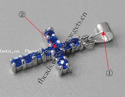 Cubic Zirconia Brass Pendants, Cross, plated, with cubic zirconia & faceted, more colors for choice, 17x12x3mm, Hole:Approx 3-5mm, Sold By PC