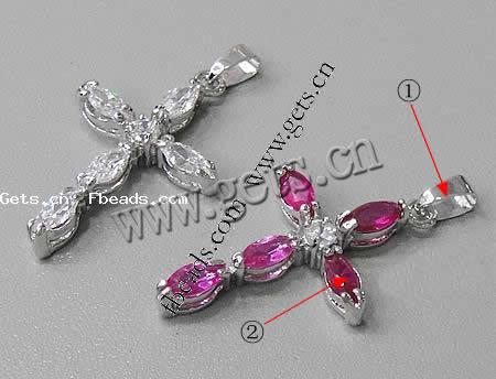 Pendentifs en laiton zircon cubique (CZ), croix, Placage, avec zircone cubique & facettes, plus de couleurs à choisir, 26x18x4mm, Trou:Environ 3-5mm, Vendu par PC