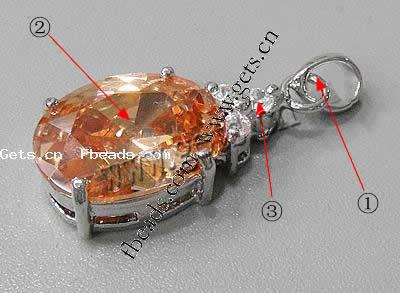 Pendentifs en laiton zircon cubique (CZ), ovale, Placage, avec zircone cubique & facettes, plus de couleurs à choisir, 25x13x8mm, Trou:Environ 3-5mm, Vendu par PC