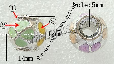 Emaille Zink Legierung Europa Perlen, Zinklegierung, Rondell, plattiert, ohne troll & mit Strass & großes Loch, keine, frei von Kadmium, 14x12mm, Bohrung:ca. 5mm, verkauft von PC