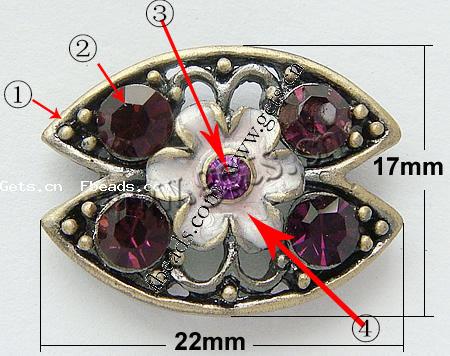 Connecteur en alliage zinc à stras, alliage de zinc, Placage, émail & avec strass, plus de couleurs à choisir, 22x17x4mm, Trou:Environ 1mm, Vendu par PC