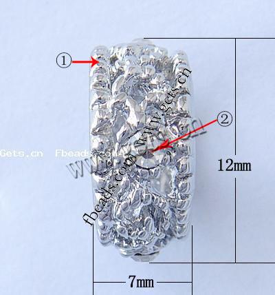 Strass Zink Legierung Europa Perlen, Zinklegierung, Rondell, plattiert, ohne troll & mit Strass, keine, frei von Nickel, Blei & Kadmium, 12x12x7mm, Bohrung:ca. 9mm, verkauft von PC