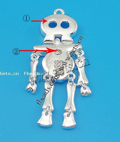 Подвеска- Череп из цинкового сплава, цинковый сплав, Другое покрытие, Много цветов для выбора, не содержит никель, 65x26x5mm, продается PC