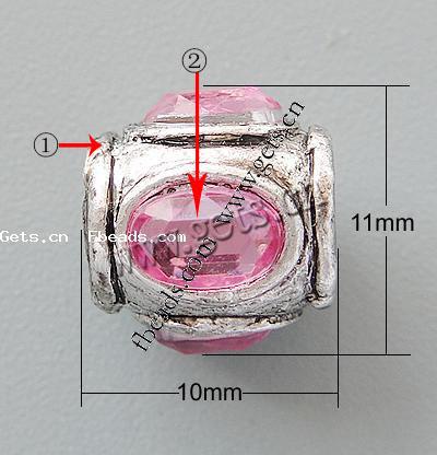 Strass Zink Legierung Europa Perlen, Zinklegierung, Trommel, plattiert, ohne troll & mit Strass, keine, frei von Nickel, Blei & Kadmium, 11x10mm, Bohrung:ca. 4.2-4.5mm, verkauft von PC