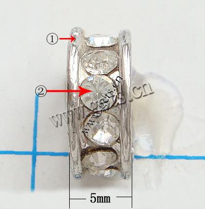 Rondelle Strass Spacer, mit Zinklegierung, flache Runde, plattiert, mit Strass von Nahost, keine, frei von Nickel, Blei & Kadmium, 11x5mm, verkauft von PC