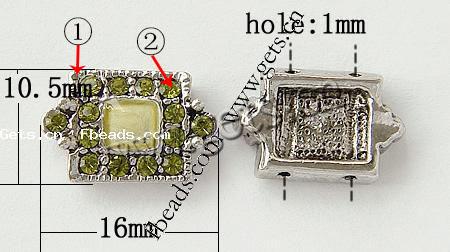 Connecteur en alliage zinc à stras, alliage de zinc, rectangle, Placage, avec strass, plus de couleurs à choisir, protéger l'environnement, sans nickel, plomb et cadmium, 10.5x16x3.5mm, Trou:Environ 1mm, Vendu par PC