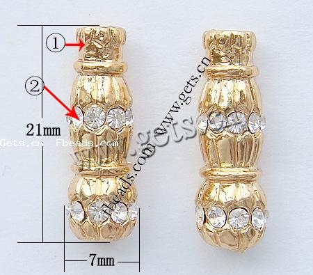 Perles strass en alliage de zinc, tube, Placage, plus de couleurs à choisir, protéger l'environnement, sans nickel, plomb et cadmium, 21x7mm, Trou:Environ 3mm, Vendu par PC