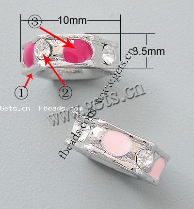 Émail Zinc Alloy European Beads, alliage de zinc, rondelle, Placage, émail & avec strass & grand trou, plus de couleurs à choisir, 10x3.5mm, Trou:Environ 6mm, Vendu par PC