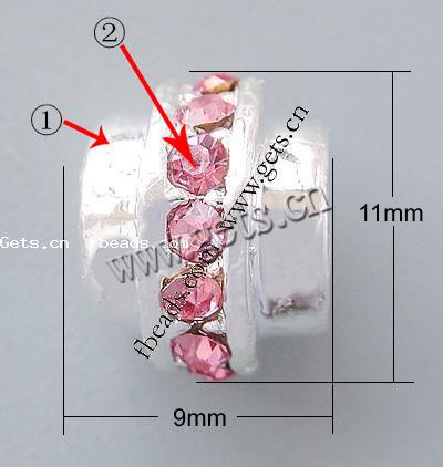 grano Europeo de aleación Zinc con diamante, aleación de zinc, Tubo, chapado, sin rosca & con diamantes de imitación, más colores para la opción, libre de níquel, plomo & cadmio, 11x9mm, agujero:aproximado 6mm, Vendido por UD