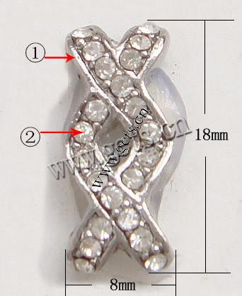 Connecteur en alliage zinc à stras, alliage de zinc, Placage, épaisseur de bordé plus de 3μm & avec les strass de Moyen-Orient, plus de couleurs à choisir, sans plomb et nickel, 18x8mm, Vendu par PC