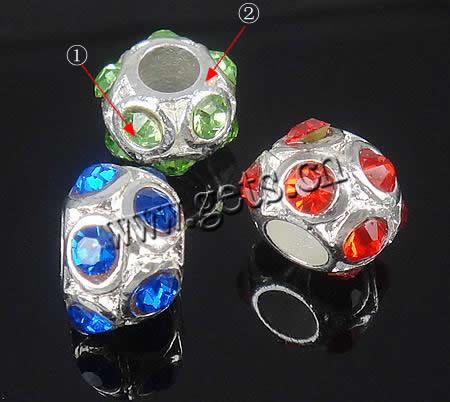 Rhinestone Zinc Alloy European Beads, Rondelle, plated, without troll & with rhinestone, more colors for choice, 11x8mm, Hole:Approx 4.5mm, Sold By PC