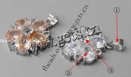 Pendentifs en laiton zircon cubique (CZ), fleur, Placage, avec zircone cubique & facettes, plus de couleurs à choisir, 23x23x8mm, Trou:Environ 3-5mm, Vendu par PC