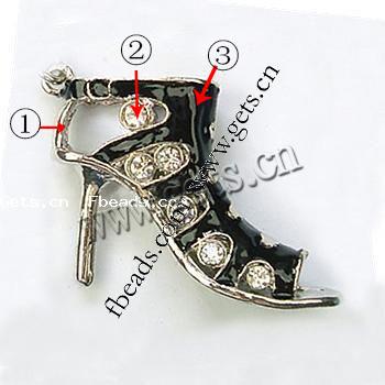 Zinklegierung Schuhe Anhänger, mit Strass & Emaille, plattiert, Emaille, keine, frei von Nickel, 66x31x12mm, verkauft von PC